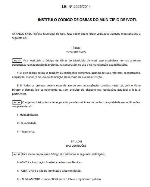 Página inicial do Código de Obras de Ivoti